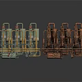 Industrial Processing Equipment With Green Brown Pipes Valves And Tanks