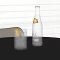 Sparkling Water Bottle With Glass Of Ice Lemon Slices And Book On White Table