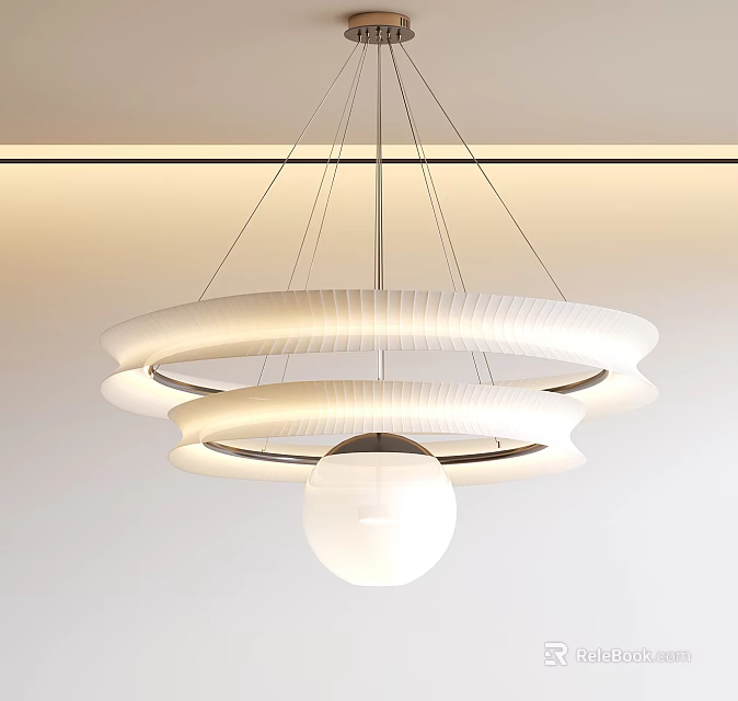 Elegant Modern Circular Layered White Chandelier With Soft Illuminated Glow 3d model 