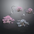 Artistic Decorative Plants With Pink And Blue Blooms And Curved Branches