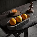 Fresh Ripe Grapefruits Arranged On Ceramic Tray And Wooden Plate