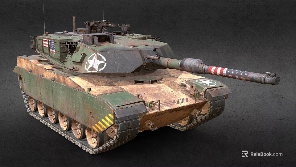 Modern Military Tank With Green Camouflage Star Insignia Long Cannon Barrel And Tracks 3d model 