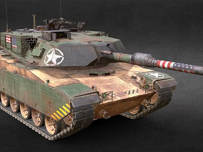 Modern Military Tank With Green Camouflage Star Insignia Long Cannon Barrel And Tracks 3d model