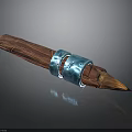 Textured Wooden Pen With Blue Metal Band And Conical Tip