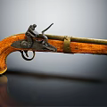 Vintage Antique Pistol With Classic Wooden Grip And Brass Metal Barrel Details
