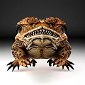 3D Rendered Spotted Reptile Creature With Bulging Eyes Sharp Teeth And Claws