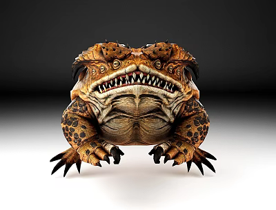 3D Rendered Spotted Reptile Creature With Bulging Eyes Sharp Teeth And Claws 3d model