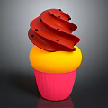 Colorful Cupcake With Red Swirl Frosting Black Dots Yellow Base And Pink Paper Cup