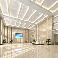 Bright Modern Hotel Lobby Interior With Marble Floor Reception Desk And Potted Plants