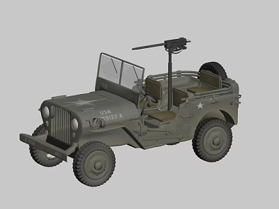 Vintage Military Green Functional Jeep With Open Doors Large Tires USA Logo And Roof Gun Mount 3d model