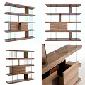 Modern Wooden Bookcase With Glass Shelves And Open Storage Design