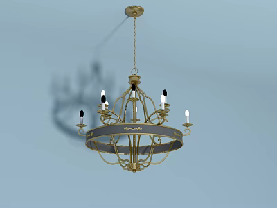 Golden Hanging Chandelier With Circular Frame Candle Style Lights And Decorative Details 3d model