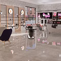 Modern Specialty Store Interior With Round Display Shelves Sofa Seating Polished Floors And Product Showcases