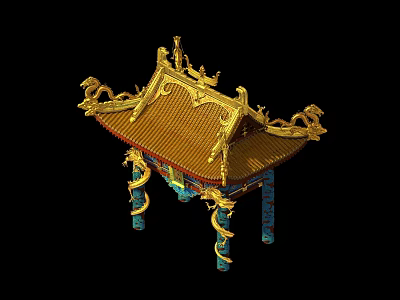 Traditional Chinese Entrance Gate with Golden Roof Dragon Decorations and Colorful Pillars 3d model