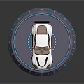 White Sports Car On Circular Display Platform With Blue Lights
