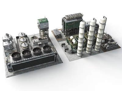 Large Scale Industrial Plant Facility With Heavy Machinery Cooling Towers And Steel Pipes 3d model