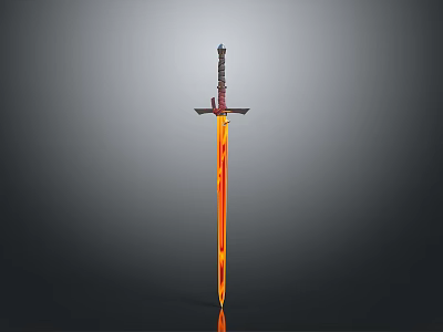 Flaming Decorative Sword With Orange Yellow Blade And Black Red Hilt 3d model