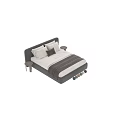 Modern Upholstered Double Bed With Beige Frame White Mattress And Brown Blanket