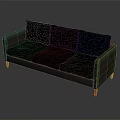 Modern Three Seater Sofa With Black Leather Cushions Gray Frame And Red Legs