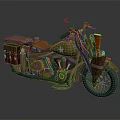 Vintage Military Green Motorcycle With White Star Red Side Cases And Classic Design Elements