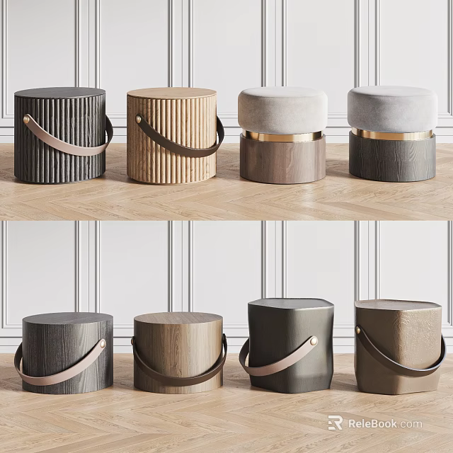 Modern Drum Shaped Stools With Handle Design In Various Materials And Colors 3d model