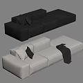 Modern Black And White Sectional Sofa With Throw Pillows And Blanket 3d model