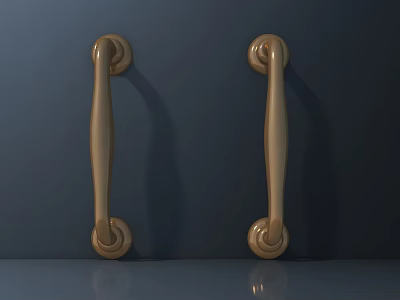 Golden Metal Door Handles With Curved Design On Dark Door Surface 3d model