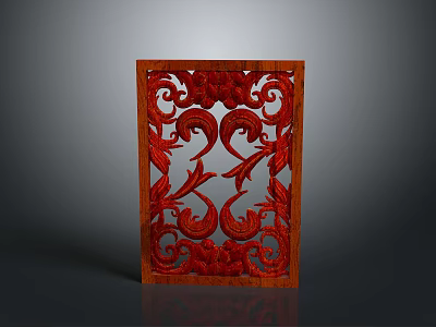 Red Wooden Carved Decorative Panel With Intricate Floral Patterns For Home Decor 3d model