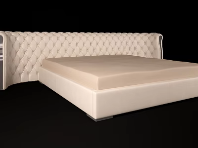 White Upholstered Double Bed With Diamond Tufted Headboard And Modern Design 3d model