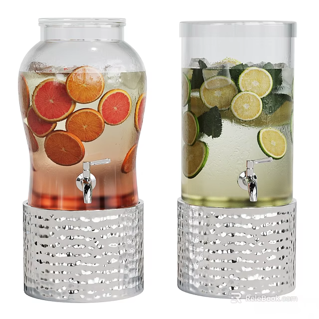Refreshing Fruit Infused Drinks with Orange Lemon Lime Slices and Mint in Glass Dispensers 3d model 