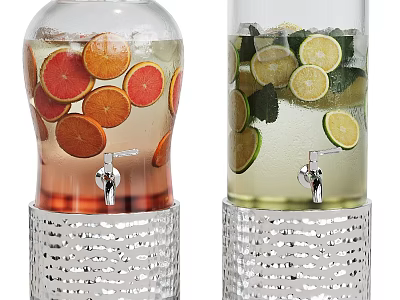 Refreshing Fruit Infused Drinks with Orange Lemon Lime Slices and Mint in Glass Dispensers 3d model