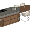 Modern Kitchen Dining Table Set With Oval Wooden Top Sink Stove And White Chairs