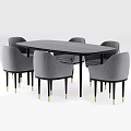 Modern Rectangular Dining Table Set With Grey Chairs And Golden Legs 3d model
