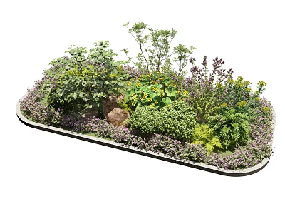 Roadside Flower Bed With Diverse Green Plants Shrubs And Stones Landscaping 3d model