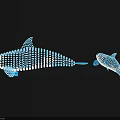 Blue And White Dot Pattern Orca Whale With Calf On Black Background Design 3d model