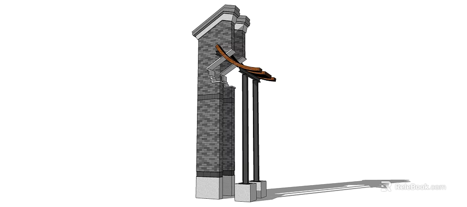Modern Scenic Wall Design With Gray Brick Structure Metal Pillars And Decorative Top 3d model 