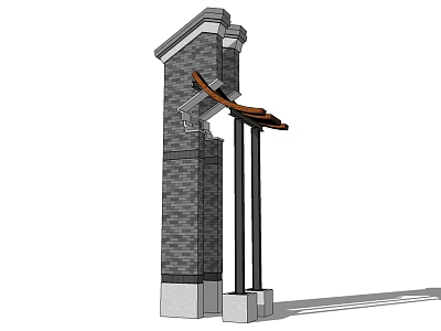 Modern Scenic Wall Design With Gray Brick Structure Metal Pillars And Decorative Top 3d model