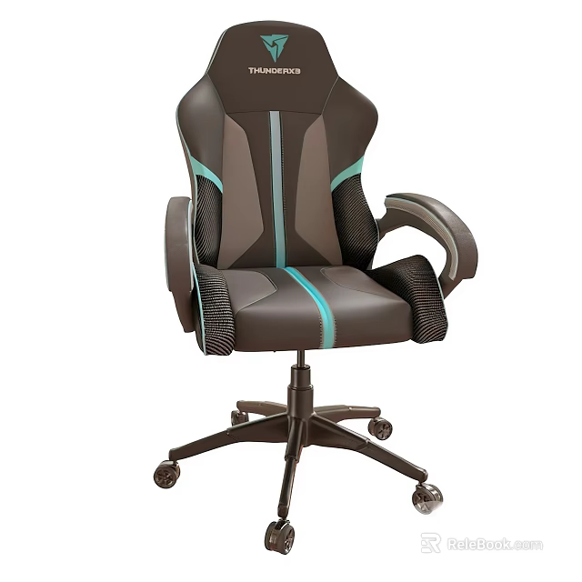 Ergonomic Gaming Chair With Teal Accents Adjustable Armrests And Swivel Base 3d model 