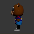 3D Brown Cartoon Bear With Colorful Eyes Blue Red Jacket And Gray Shoes