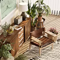 Stylish Wooden Console Table In Entryway With Green Plants Decorative Chair And Decor Items