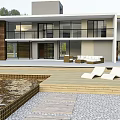 Modern Detached Villa With Large Windows Balcony Swimming Pool And Sun Loungers