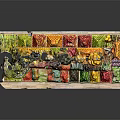Fresh Colorful Fruits and Vegetables on Wooden Market Stall with Assorted Berries Pineapples and Greens
