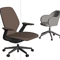 Two Modern Office Chairs Beige And White With Swivel Wheels And Armrests