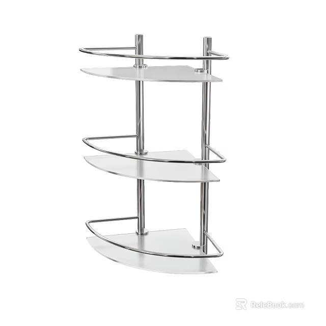 Contemporary Silver Metal Washstand Storage Shelf With Curved Shelves And Cylindrical Poles 3d model 