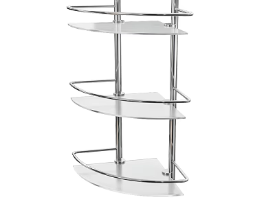 Contemporary Silver Metal Washstand Storage Shelf With Curved Shelves And Cylindrical Poles 3d model