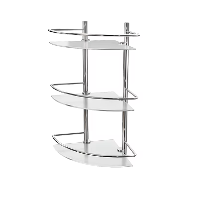 Contemporary Silver Metal Washstand Storage Shelf With Curved Shelves And Cylindrical Poles 3d model