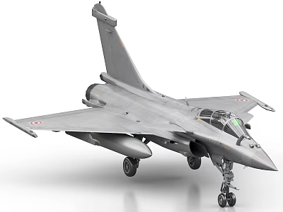 Detailed Gray Fighter Jet With Open Cockpit Landing Gear And Wing Emblems 3d model