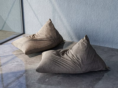 Brown Single Seater Bean Bag Chairs In Modern Room With Light Blue Wall And Gray Floor 3d model