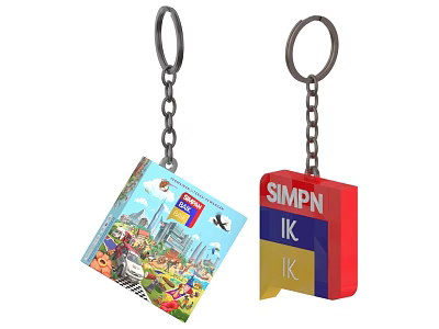 Colorful Ornament Decoration Set with Keychains Crayola Patterns and Red Block SIMPN Text 3d model