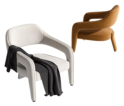 Modern Velvet Accent Chairs in White and Brown with Black Blanket Detail 3d model
